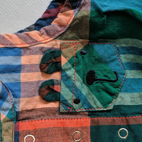 babyGap summer plaid henley romper with bear pocket 0-3 months baby boy - Picture 3 of 6